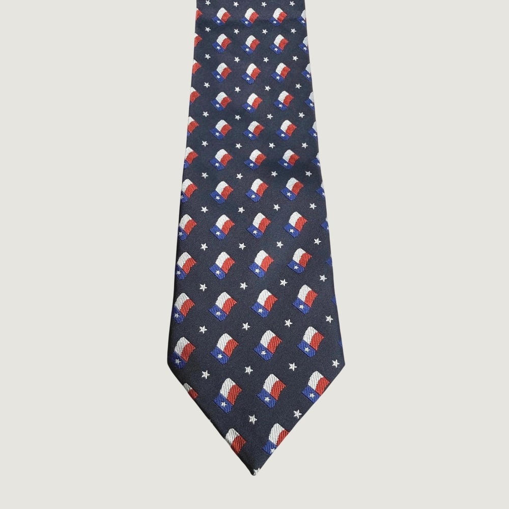 Parquet Mens Texas State Flag Star Patriotic Navy Blue Necktie Tie